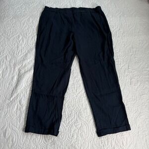 J.Jill Linen Stretch Navy Blue Cuff Crop Pull On Elastic Waist Pants WM's XL EUC